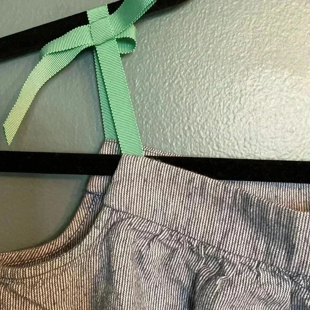 Hanna Anderson girls 100% cotton dress - blue with teal ribbon ties -140